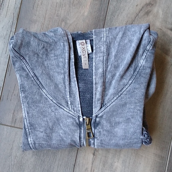 XCVI - Dusty Gray Hooded Zipper Jacket | Asymmetrical Hem - Size: Small - Picture 12 of 12